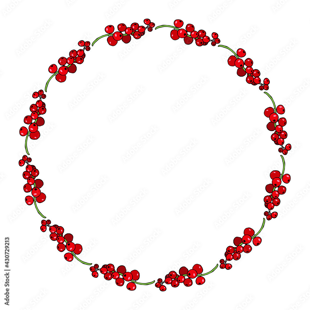 Round frame with red currant on white background. Vector image. Round frame with red currant on white background. Vector image.