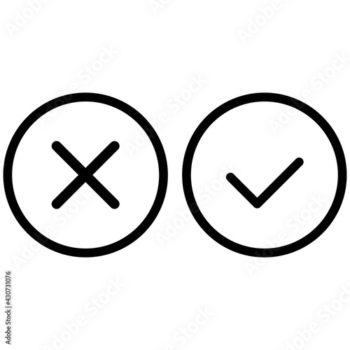 Approve and Reject line icon in black. Simple cross and Check mark illustration. x icon or agree symbol. Trendy flat style for app, graphic design, infographic, web, site, ui, ux, gui. Vector EPS 10