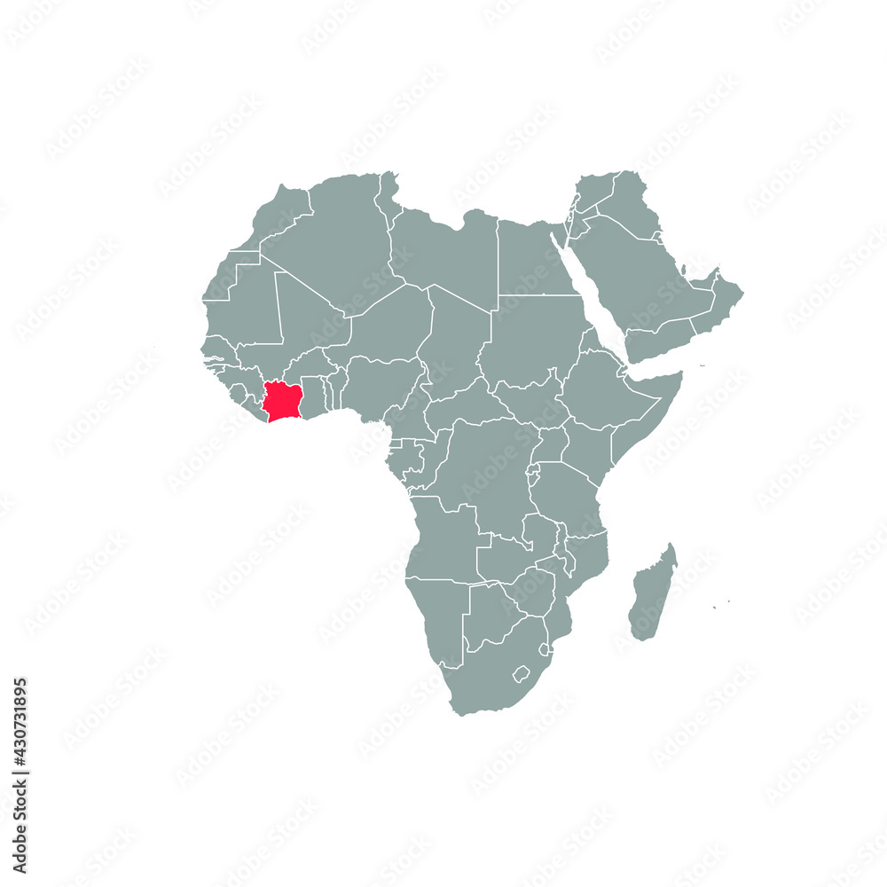 cote d'lvoire Highlighted on africa Map Eps 10 cote d'lvoire Highlighted on africa Map Eps 10