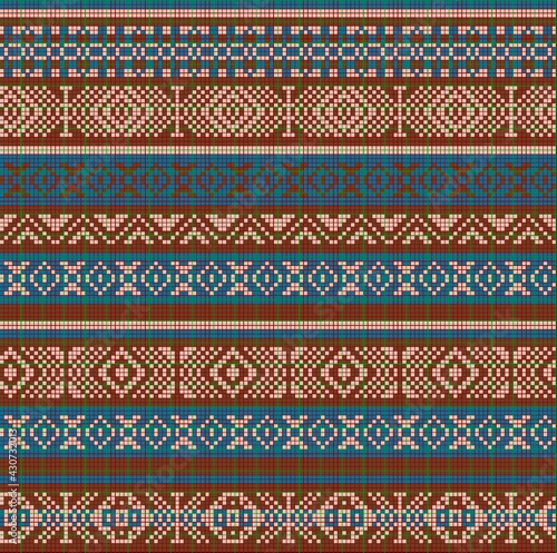 Geometric color repeating pattern for use in knitting and embroidery