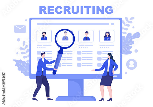 Job Hiring And Online Recruitment For web Landing Page, Banner, Background, Presentation Or Social Media. Vector Illustration