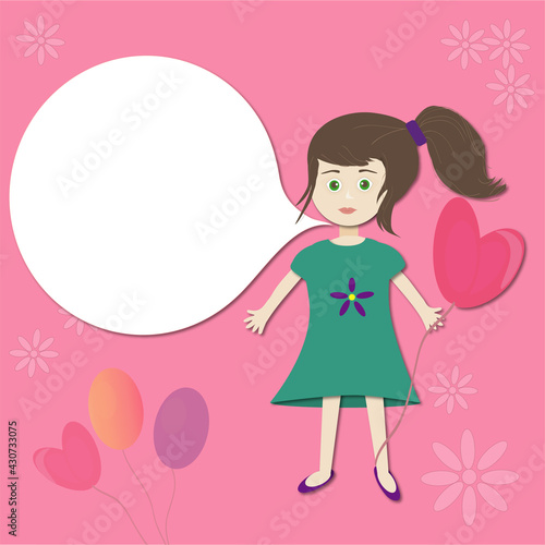 Girl with balloons. Greeting card for mother s day or invitation to a birthday or a party