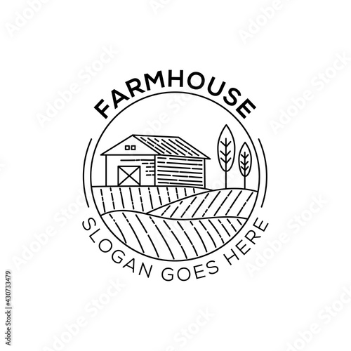 Farm House logo design illustration. Landscape vector for nature farm products. outline icon Vector illustration.
