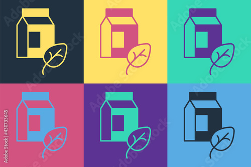 Pop art Vegan milk icon isolated Pop art background. Vegetarian product. Vector
