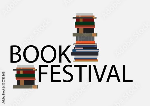 Book festival banner stack of books.