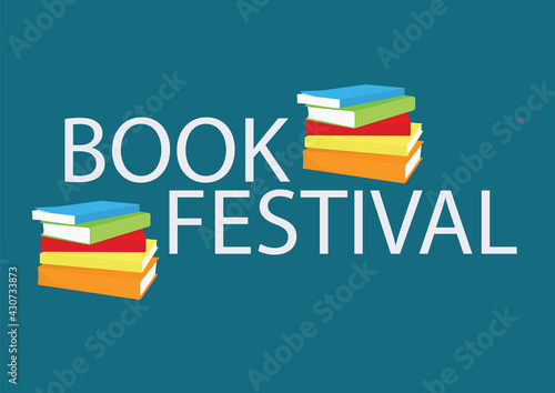 Book festival banner stack of books.