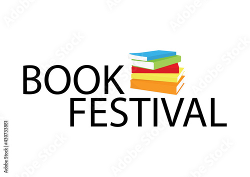 Book festival banner stack of books.