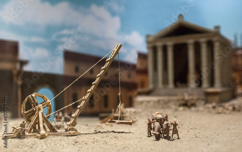Treadwheel crane at construction site of Roman Temple of Diana photo