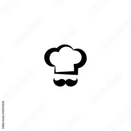 Chef cook cap with mustaches icon isolated on blue. Cooking