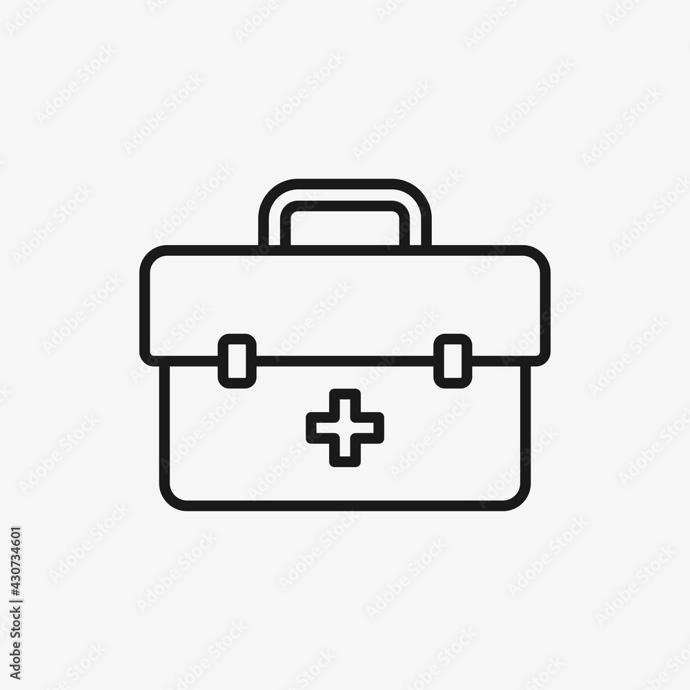 First aid kit line icon. Medical bag symbol. Emergency aid bag icon. First aid kit line icon. Medical bag symbol. Emergency aid bag icon.