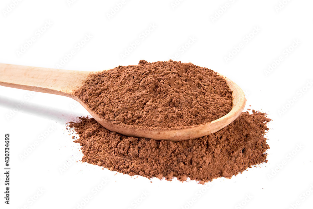 Pile cocoa powder isolated on white background Pile cocoa powder isolated on white background