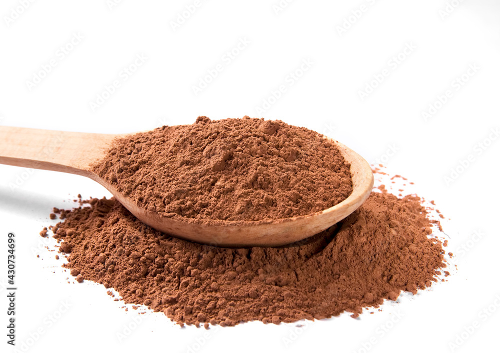 Pile cocoa powder isolated on white background Pile cocoa powder isolated on white background