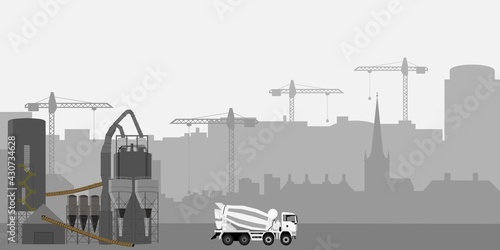 Abstract Industrial Skyline. Panoramic Industrial Construction landscape silhouette. Vector illustratuion