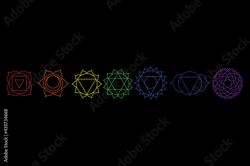 Chakra icon set, collection. Yoga, Buddhism symbol