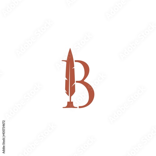 b letter mark feather pen signature quill logo vector icon illustration
