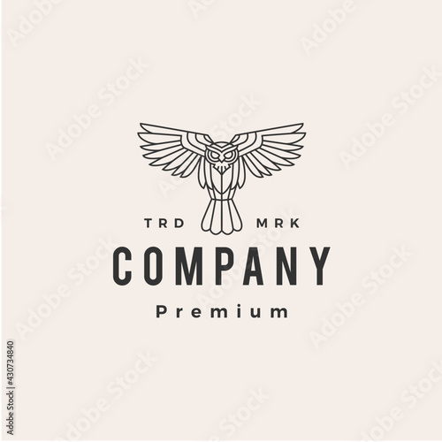 owl monoline outline hipster vintage logo vector icon illustration