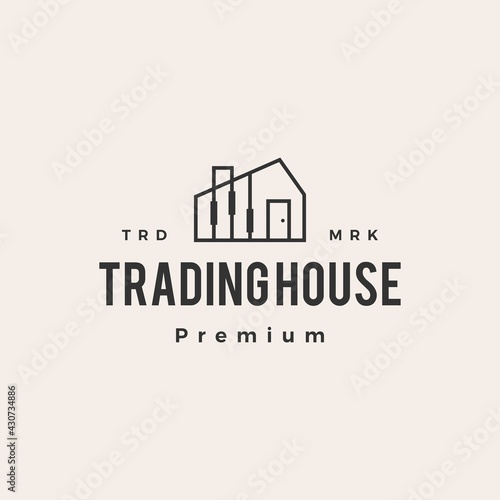 trading house candlestick hipster vintage logo vector icon illustration