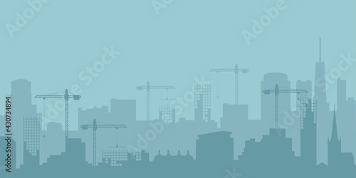 Abstract Industrial Skyline. Panoramic Industrial Construction landscape silhouette. Vector illustratuion