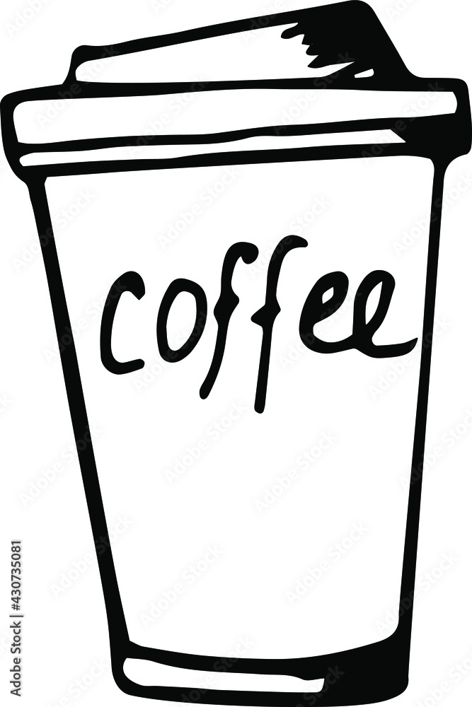 Coffee with you, a thermos cup, a cup of coffee. Vector illustration drawn by hand. Isolated object on a white background.