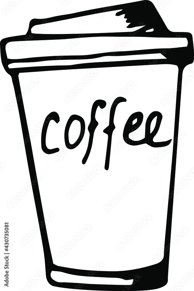 Coffee with you, a thermos cup, a cup of coffee. Vector illustration drawn by hand. Isolated object on a white background. Coffee with you, a thermos cup, a cup of coffee. Vector illustration drawn by hand. Isolated object on a white background.