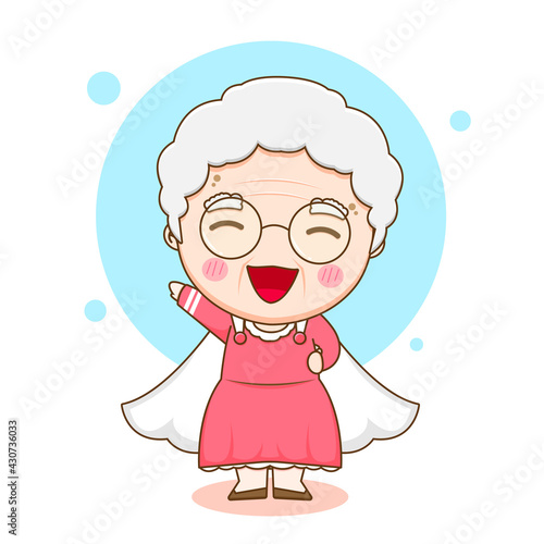 Cute grandmother or grandma as super hero with cloak cartoon character illustration