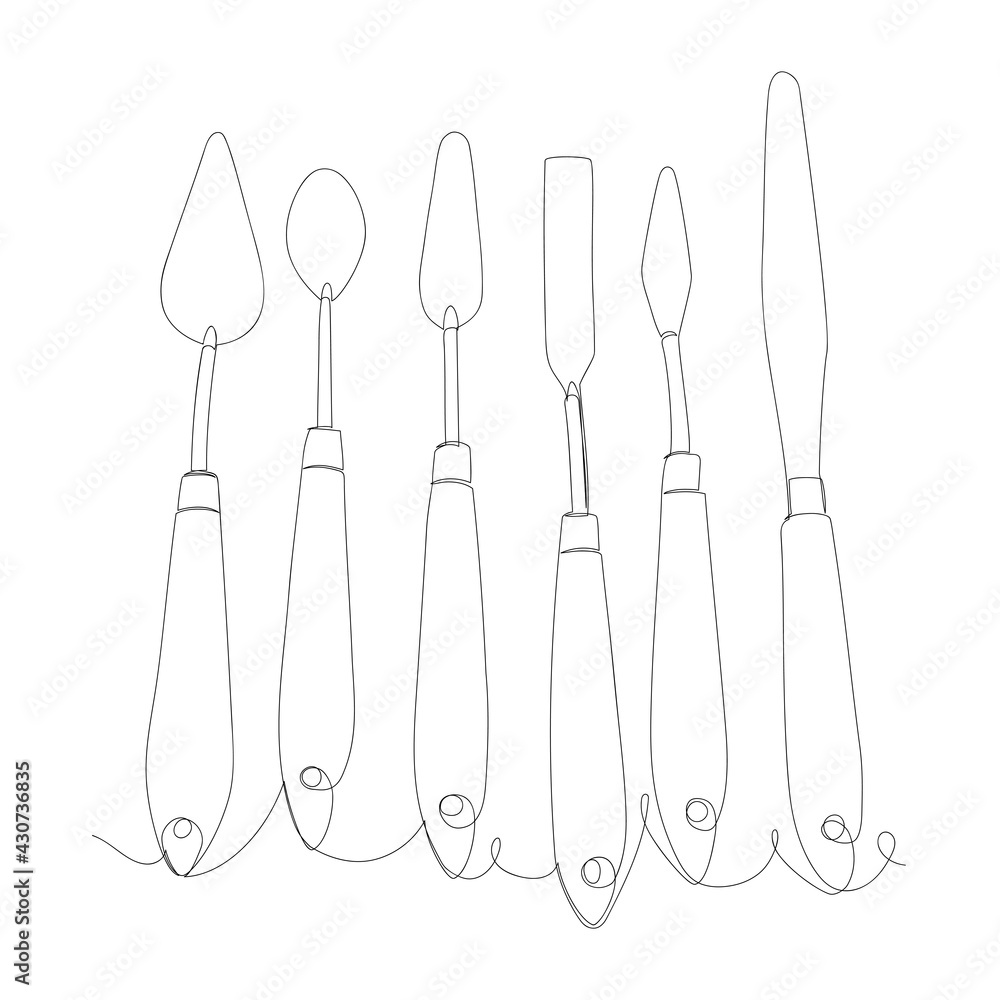 palette knife. contour image of objects for drawing with paints. one continuous line palette knife. contour image of objects for drawing with paints. one continuous line