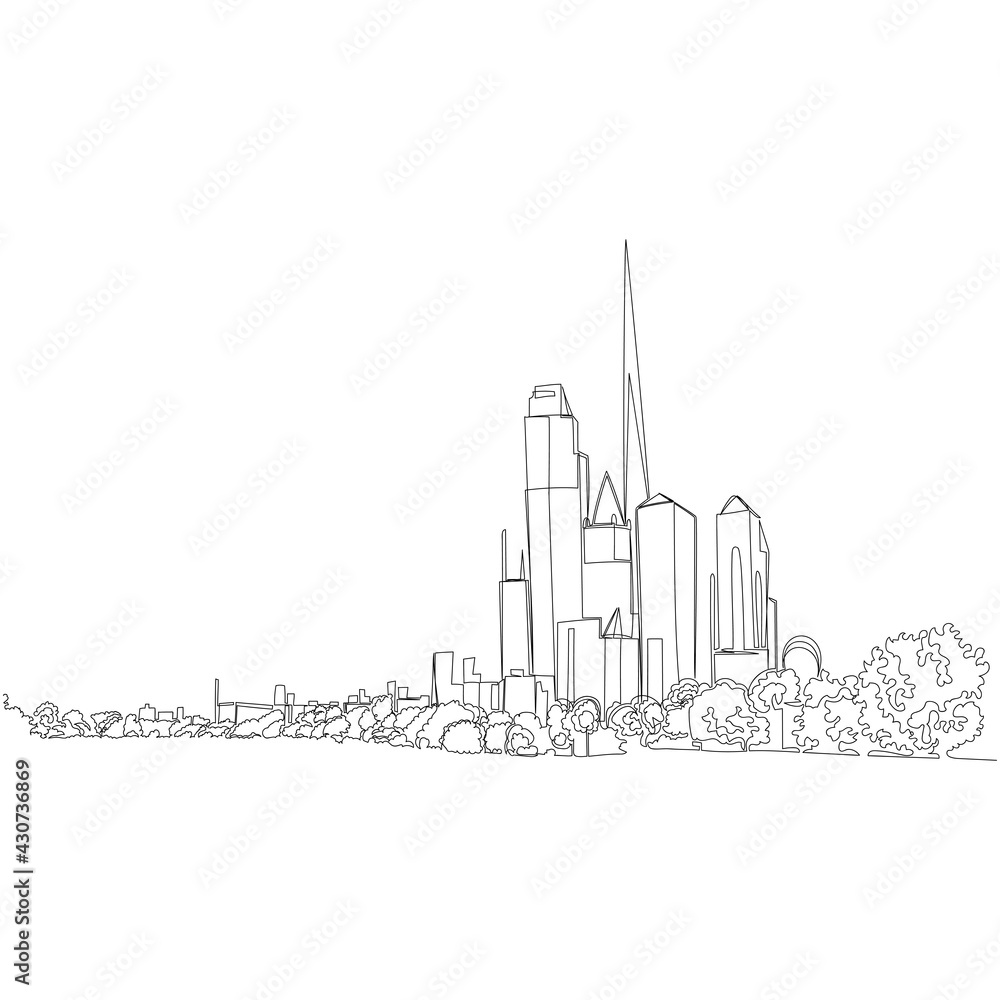 urban landscape. contour view of the city. one continuous line. vector illustration