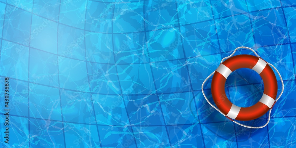 Vector illustration of Life Buoy in water. Water pool summer background