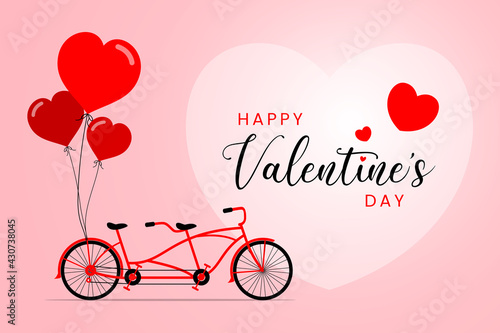Valentines day background with bicycle and Heart Shaped Balloons. Suitable for invitation, brochure, card, banners, posters, etc
