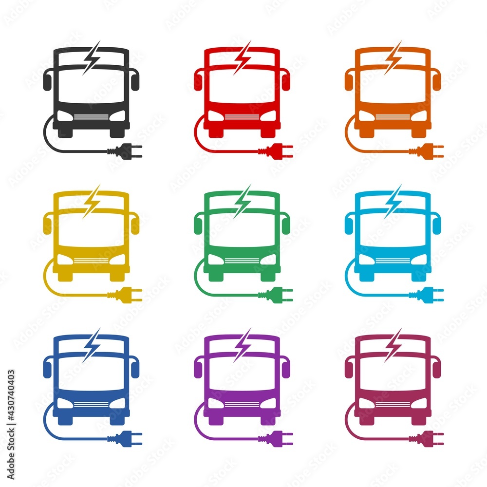 Electric bus icon isolated on white background color set Electric bus icon isolated on white background color set