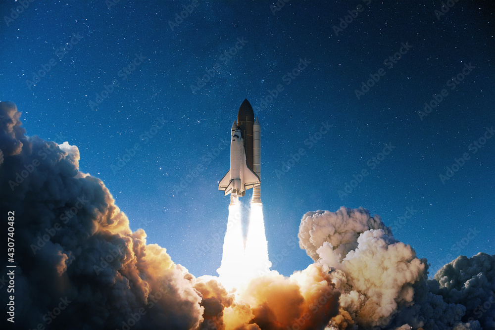 Rocket launch into the blue starry sky. Space wallpaper Stock Photo | Adobe  Stock