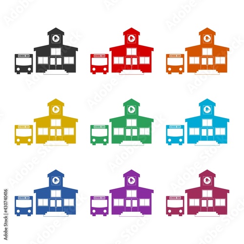Fototapeta Naklejka Na Ścianę i Meble -  School bus icon isolated on white background color set