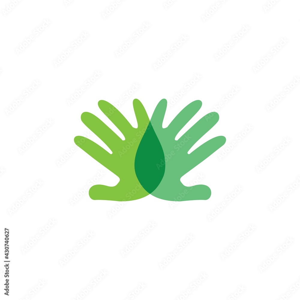 Hand with green leaf logo design vector template Hand with green leaf logo design vector template
