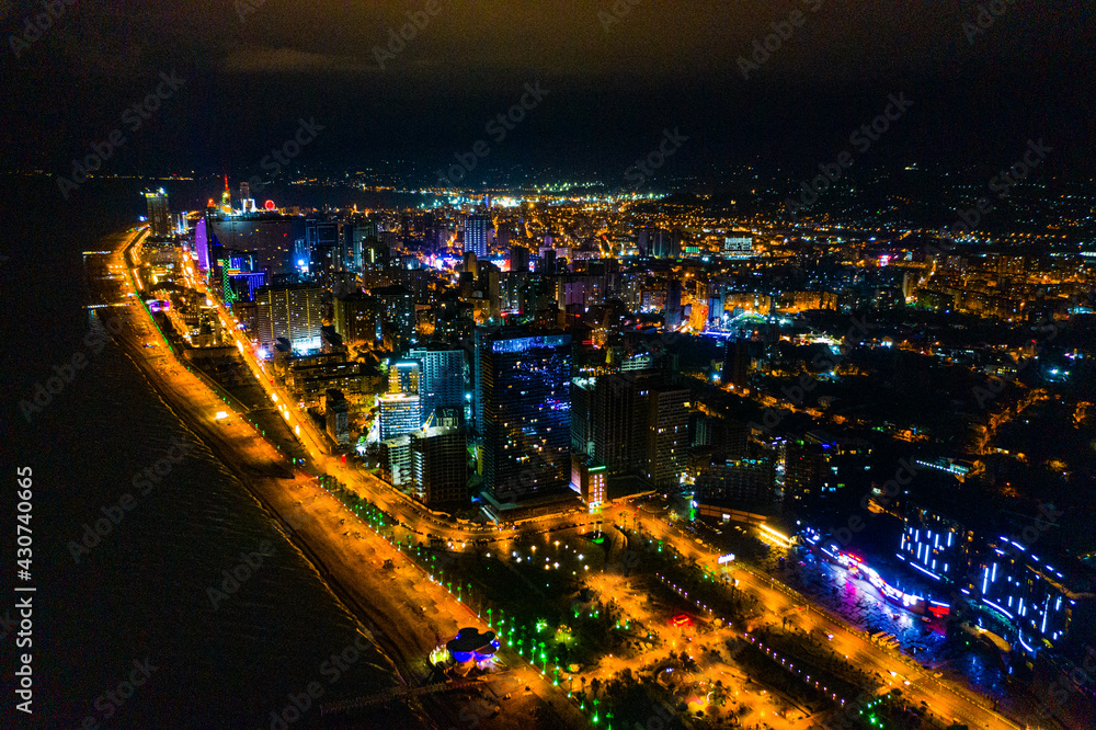 Fototapeta premium View of the night city from a drone