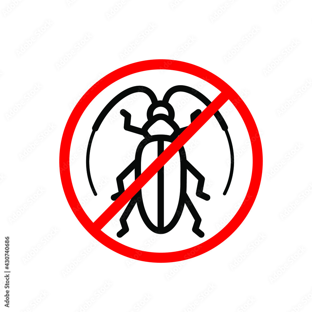 Anti cockroach line vector icon. Editable stroke. Red prohibiting sign with insect. Minimal design Anti cockroach line vector icon. Editable stroke. Red prohibiting sign with insect. Minimal design