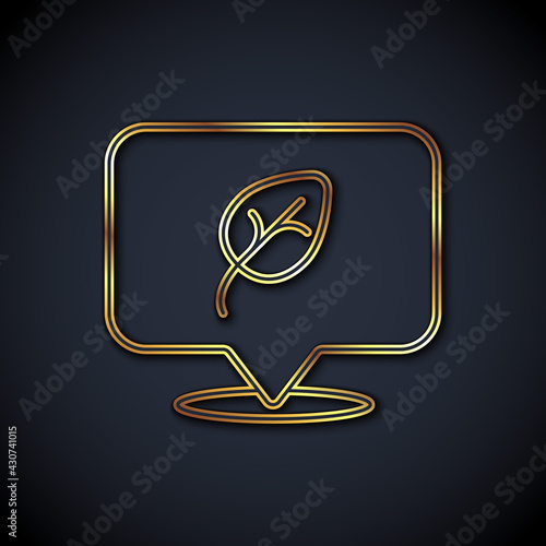 Gold line Vegan food diet icon isolated Gold line background. Organic, bio, eco symbol. Vegan, no meat, lactose free, healthy, fresh and nonviolent food. Vector