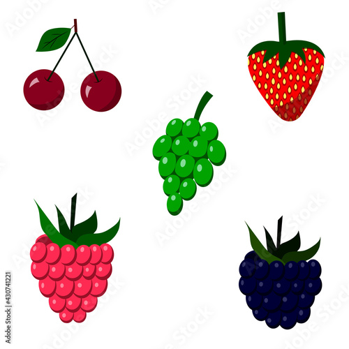 a set of raspberries, strawberries, grapes, cherries, blackberries. Vector