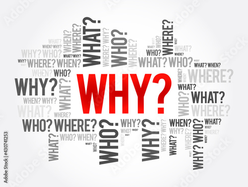 WHY? Question word and questions whose answers are considered basic in information gathering or problem solving, word cloud background