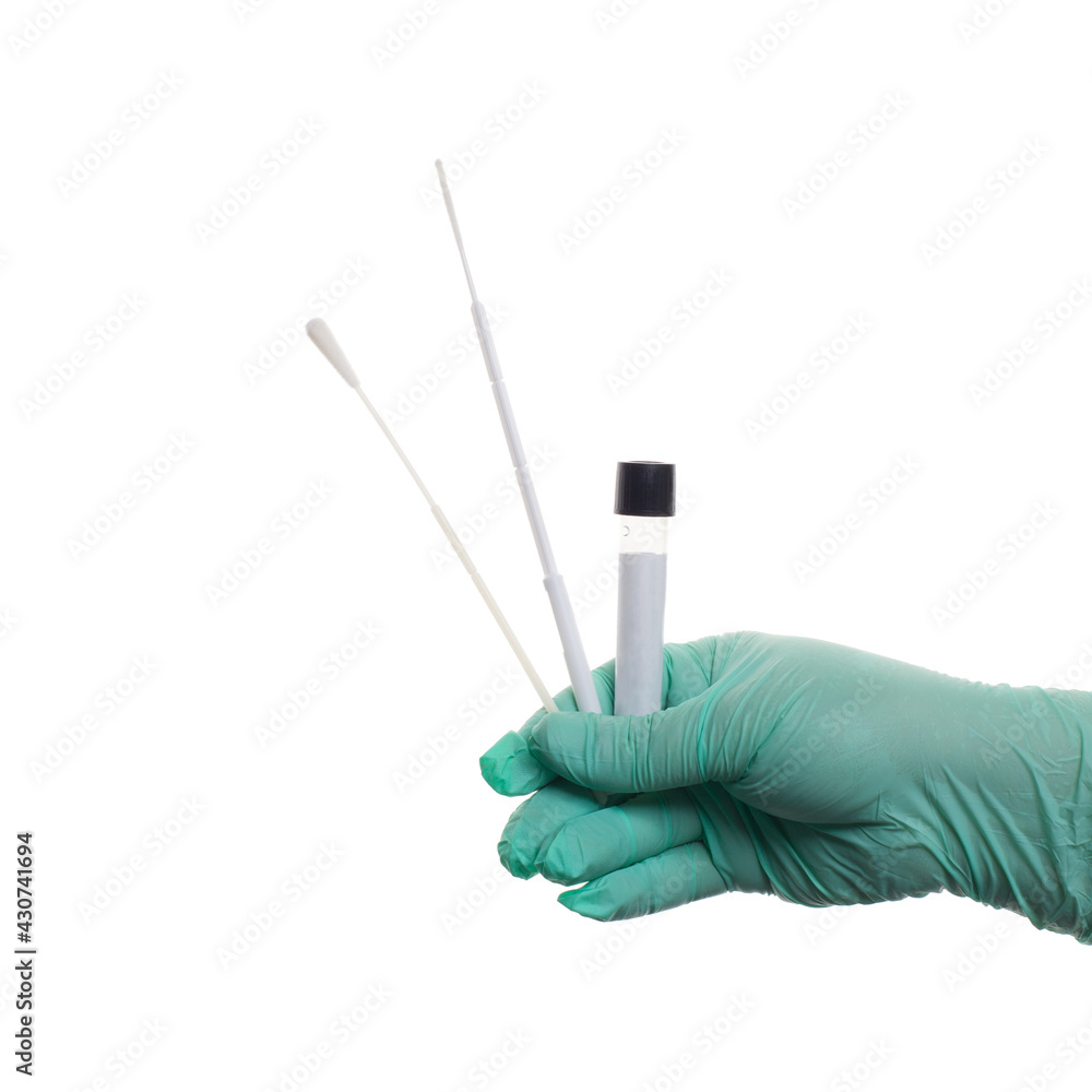 Coronavirus test kit in healthcare worker hand isolated. Medicine, health and Covid-19 concept Coronavirus test kit in healthcare worker hand isolated. Medicine, health and Covid-19 concept