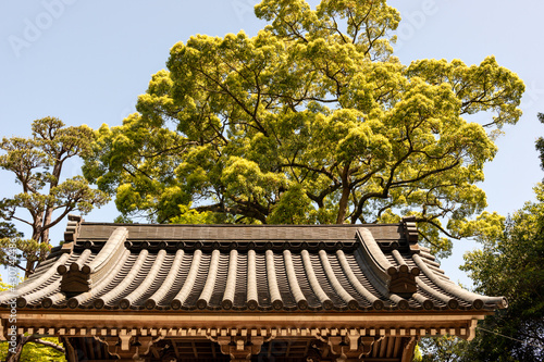 Roof of entrance gate of Kiyoshi Kojin-Senchoji temple in Takarazuka, Hyoto, Japan photo