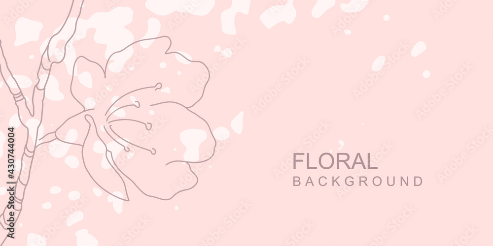 Minimal abstract modern background with flowering branch and texture. Pink trendy vector template for cover, invitation, thanks, banner, poster, flyer, wedding backgrounds, social media wallpaper Minimal abstract modern background with flowering branch and texture. Pink trendy vector template for cover, invitation, thanks, banner, poster, flyer, wedding backgrounds, social media wallpaper