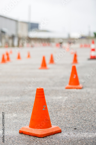 traffic cones at a motorcycle driving school.