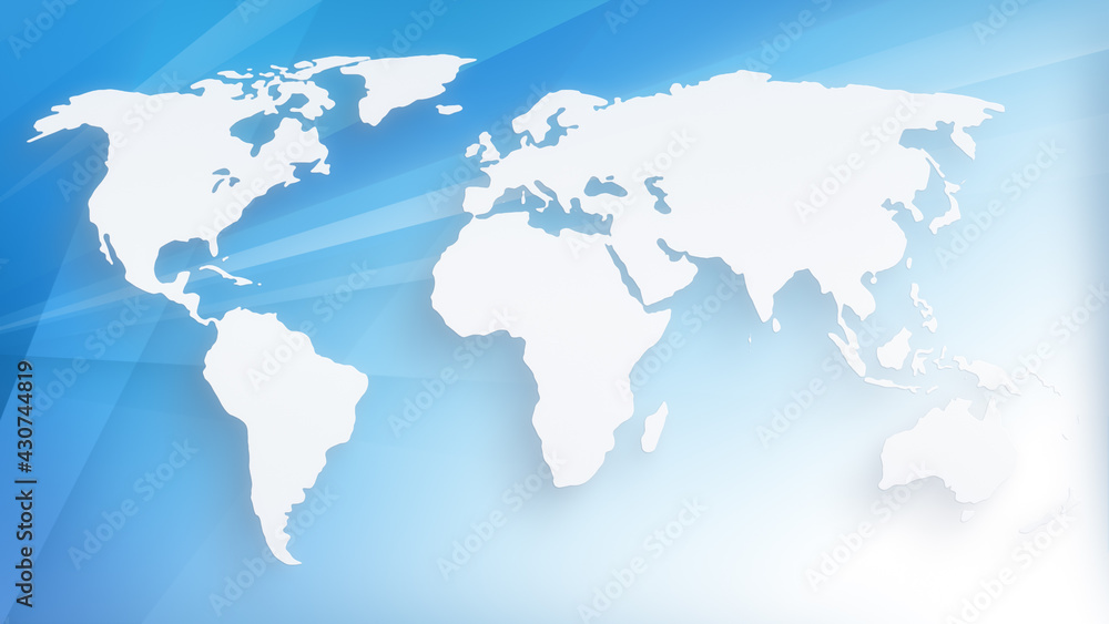White world map floating over abstract modern blue background with transparent lines and layers. 4k resolution. White world map floating over abstract modern blue background with transparent lines and layers. 4k resolution.