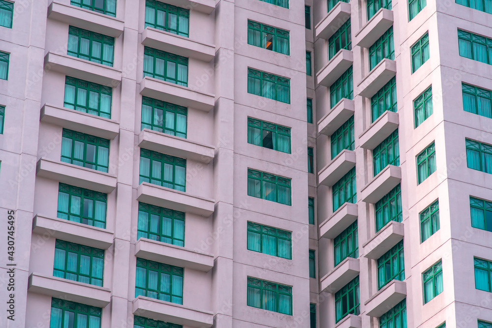 Modern building with blue windows close up Modern building with blue windows close up