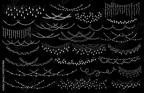 christmas new year wedding celebration party hanging string lights decoration garlands set, isolateed vector illustration festive graphic photo