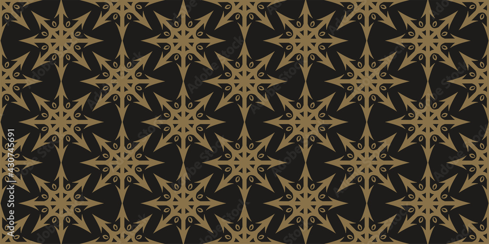 Elegant pattern geometric ornament on black background, wallpaper. Seamless pattern, texture. Vector illustration