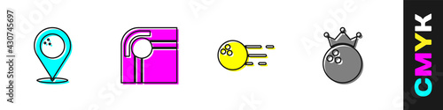 Set Location with bowling ball, Billiard table, Bowling and icon. Vector