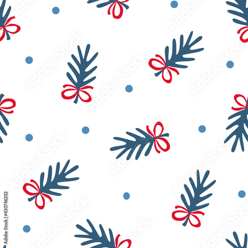 merry christmas and happy new year winter seasonal xmas seamless pattern with cute pine trees branches, endless repeatable textue , vector illustration graphic