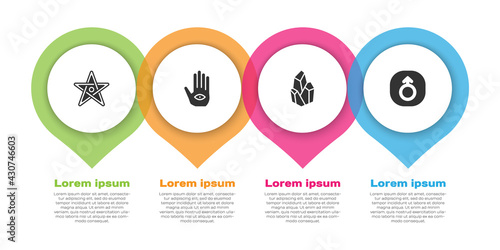 Set Pentagram, Hamsa hand, Magic stone and Mars. Business infographic template. Vector