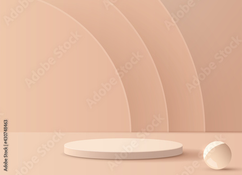 Cosmetic brown background minimal and premium podium display for product presentation branding and presentation. empty scene with spherical lights. studio stage with shadow. vector design